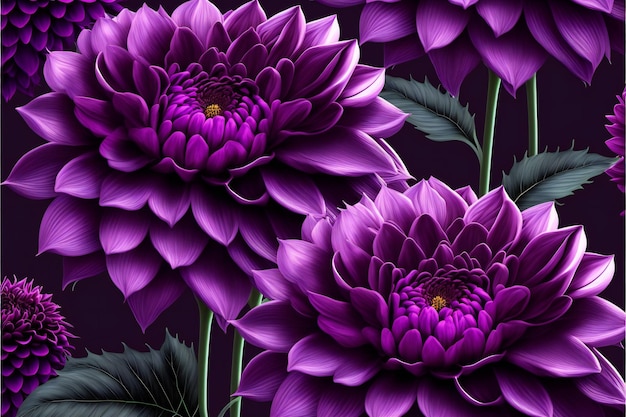 Seamless floral pattern with elegant purple dahlia creative digital illustration