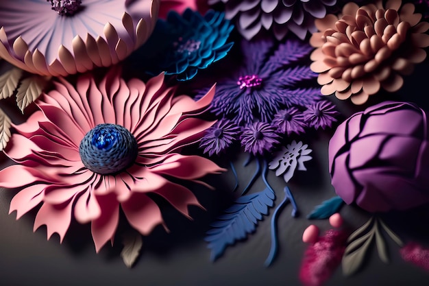 Seamless floral pattern with flowers on dark Generative AI