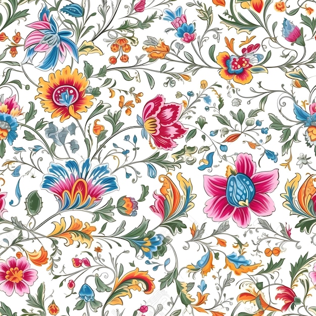 A seamless floral pattern with flowers and leaves.