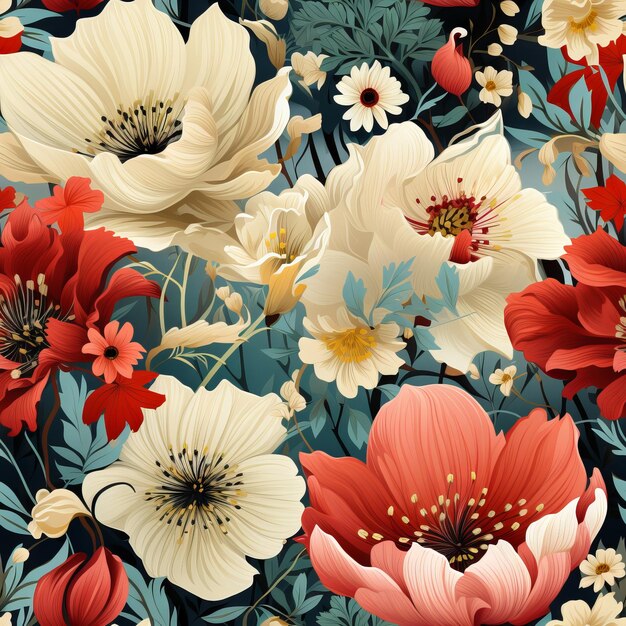 Seamless floral pattern with flowers on summer background design for textiles interior wallpaper