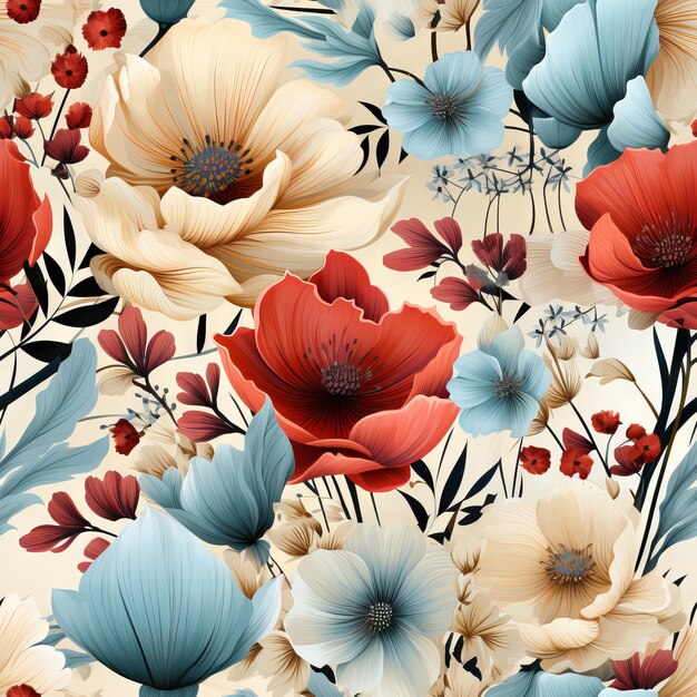 Seamless floral pattern with flowers on summer background design for textiles interior wallpaper