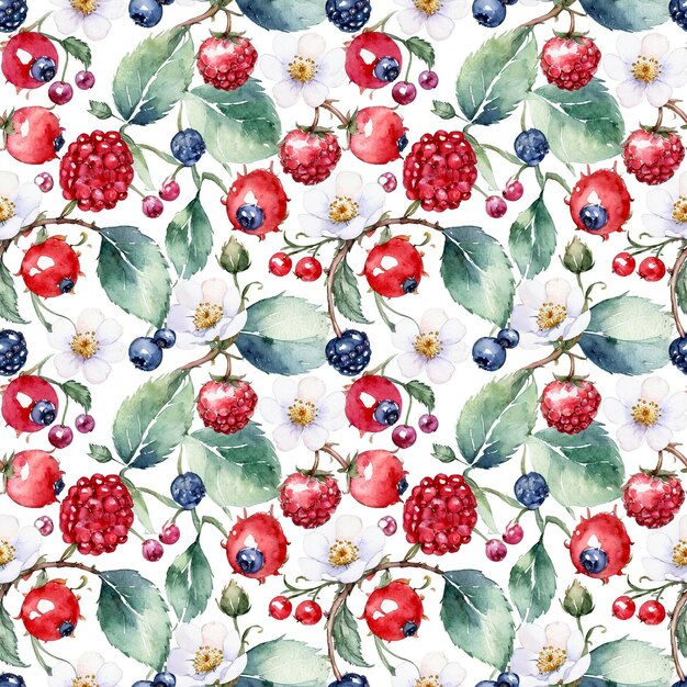 Photo seamless floral pattern with fruits berries and flowers