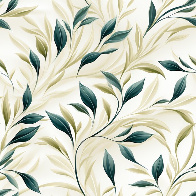 seamless floral pattern with green leaves on a white background generative ai