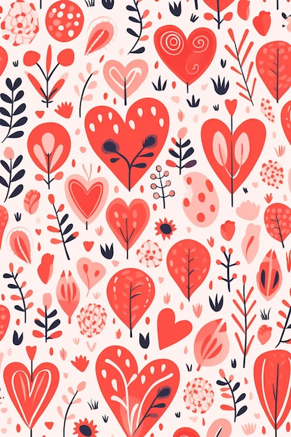 seamless floral pattern with hearts and flowers generative ai