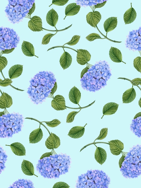 Seamless floral pattern with Hydrangea flower