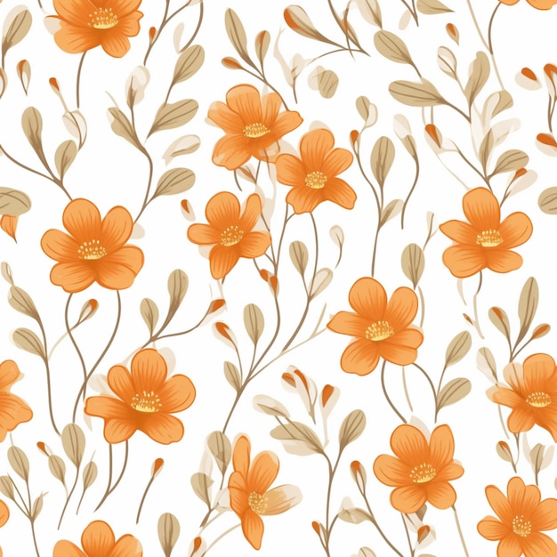 seamless floral pattern with orange flowers on white background generative ai