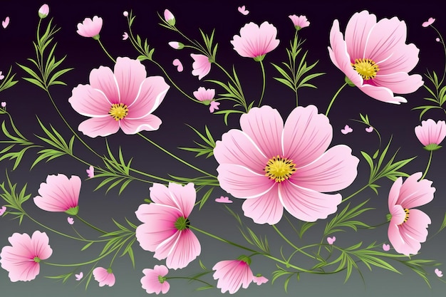 Poster Seamless dark pink background with floral pattern 