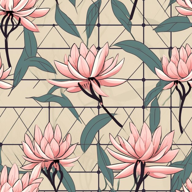 Seamless floral pattern with pink flowers on a beige background generative ai