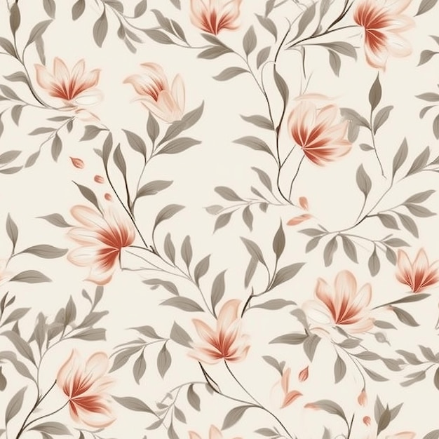 A seamless floral pattern with pink flowers on a beige background.