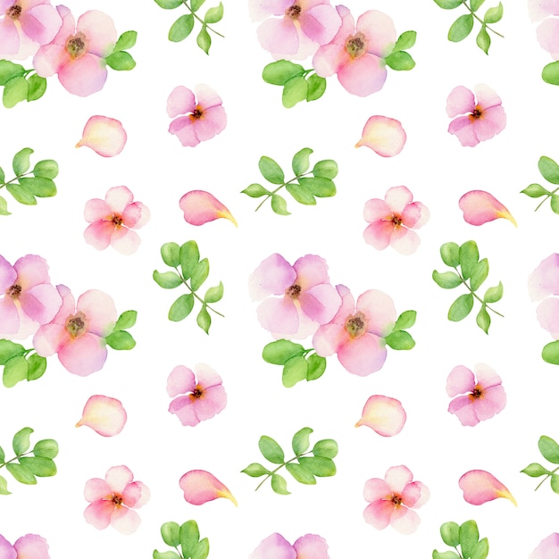 Seamless floral pattern with  pink roses on white.