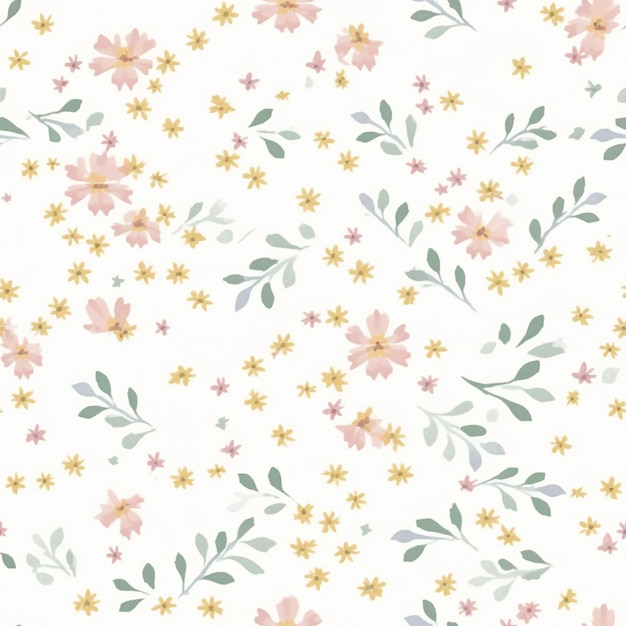 seamless floral pattern with pink and yellow flowers on a white background generative ai