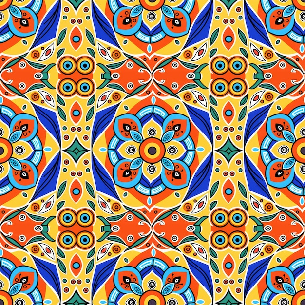 Seamless floral pattern with primitive elements