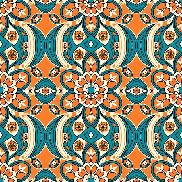 Photo seamless floral pattern with primitive elements