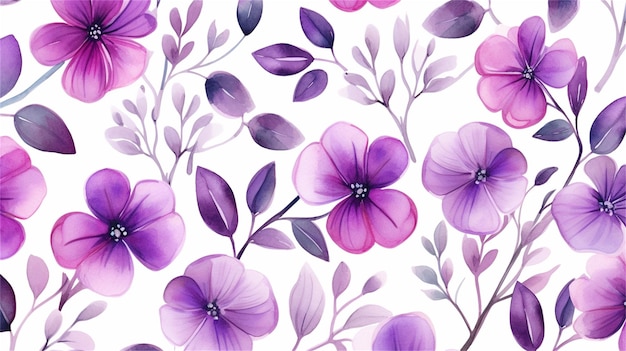 Seamless floral pattern with purple flowers on a white background
