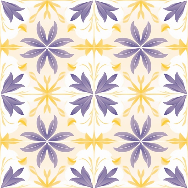 a seamless floral pattern with purple and yellow flowers generative ai