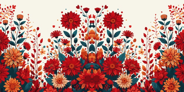 Seamless floral pattern with red and orange flowers floral fabric textile design Vector illustration