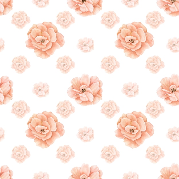 Seamless Floral Pattern with Rose Flowers in pink and peach colors. Hand drawn Background