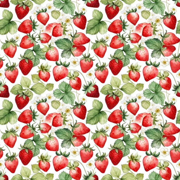 Photo seamless floral pattern with strawberries on a white background