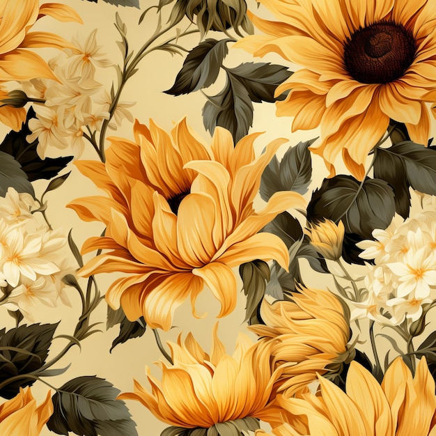 Seamless floral pattern with sunflowers on summer background