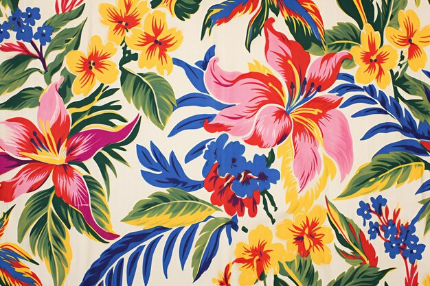 Photo seamless floral pattern with tropical flowers and leaves