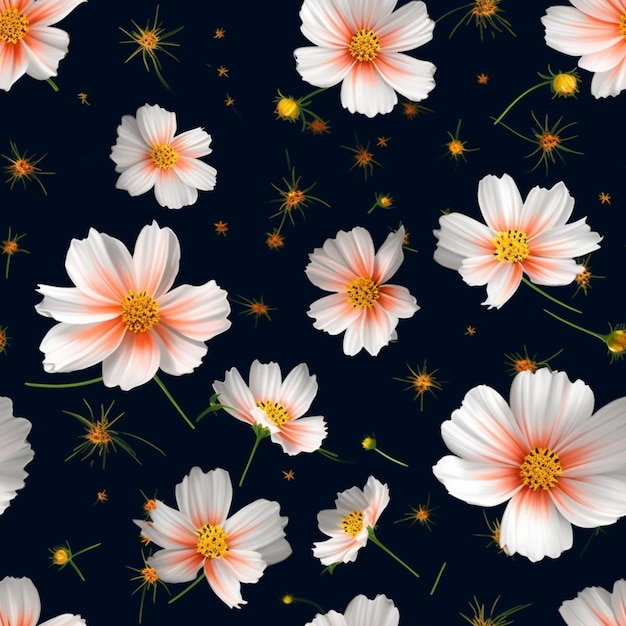 사진 어두운 배경 생성 ai에 흰색과 분홍색 꽃이 있는 매끄러운 꽃 패턴