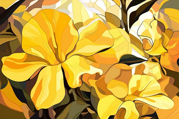 Seamless floral pattern with yellow flowers and leaves