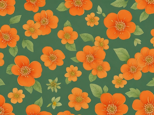 Photo seamless floral patternbeautiful wallpaper with orange and green flowerswatercolor