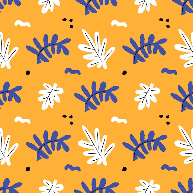 Seamless floral wallpaper in yellow and blue palette repeated pattern with abstract leaves vector il