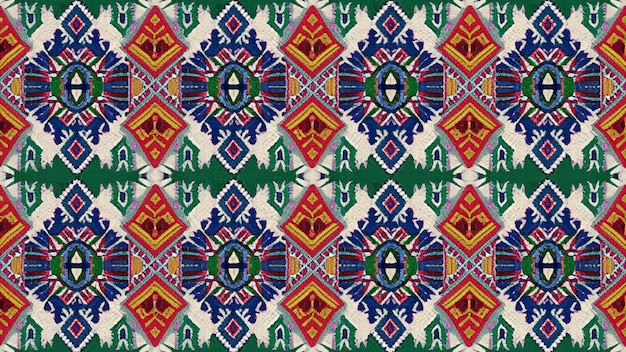 대담한 색의 텍스처를 가진 원활한 민속 예술 패턴 멕시코의 봉제