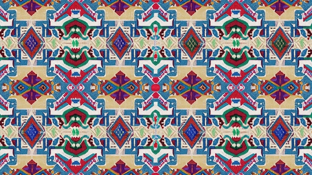 Seamless Folk Art Pattern with Bold Colors Texture Mexicans embroidery