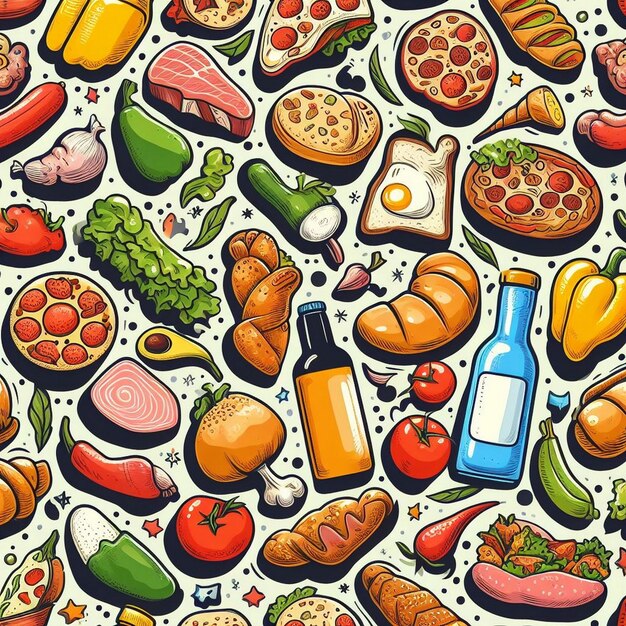 Photo seamless food pattern background illustrationnatural organic healthy fresh vegetable fruit tomatoes