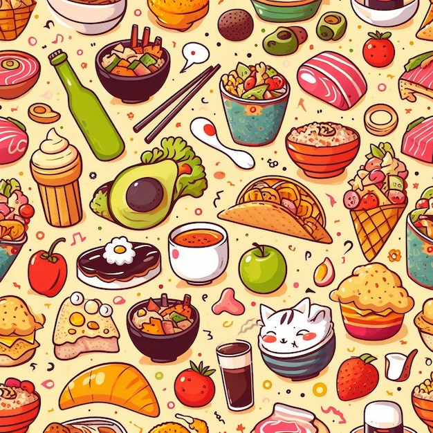 seamless food pattern background illustrationnatural organic healthy fresh vegetable fruit tomatoes