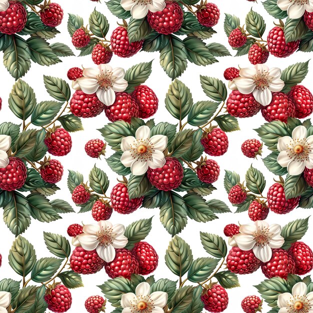 Photo seamless fruit pattern with raspberries