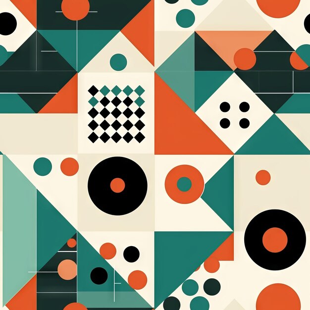 Seamless geometric pattern with elements like large squares circles and triangles