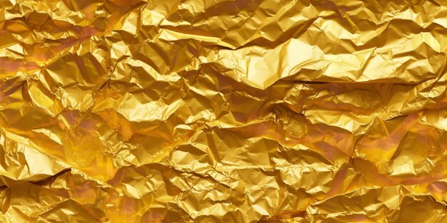 Seamless gold leaf texture for the backdrop metallic foil in a repeating crumpled golden yellow design generative ai