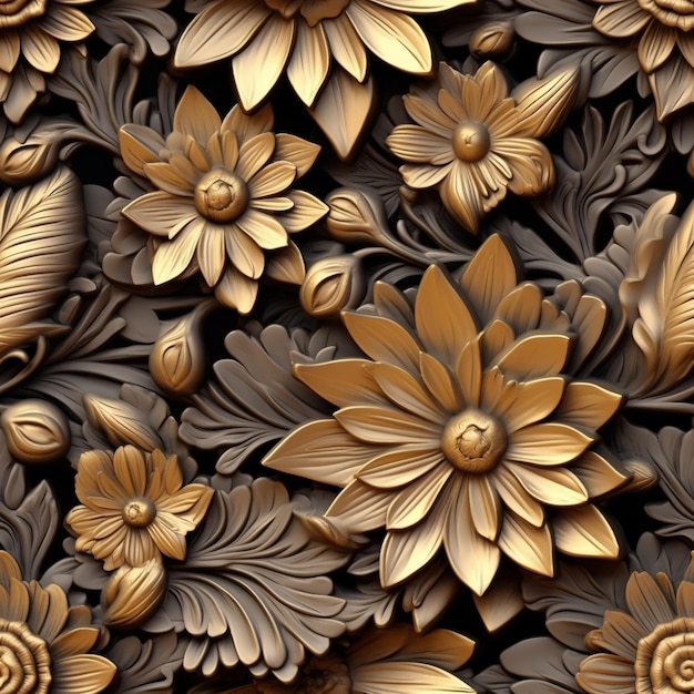 Seamless gold pattern with luxury floral ornament on the black background