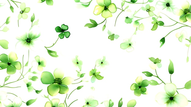 seamless green floral water color pattern on white background