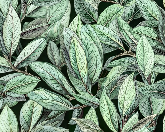 Seamless green leaves illustration pattern wallpaper design