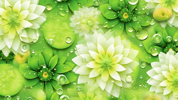 Seamless Green and White Flowers Background