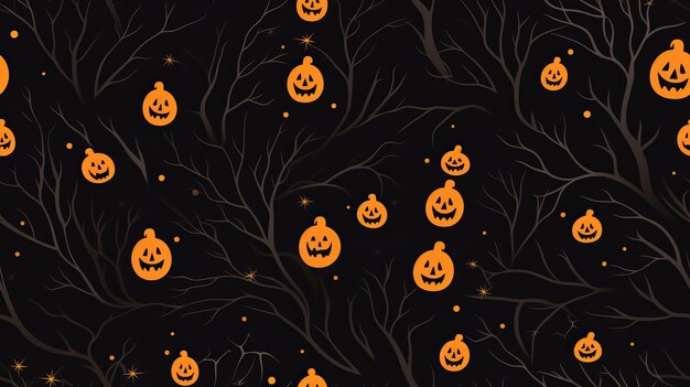 seamless halloween background with pumpkins and trees