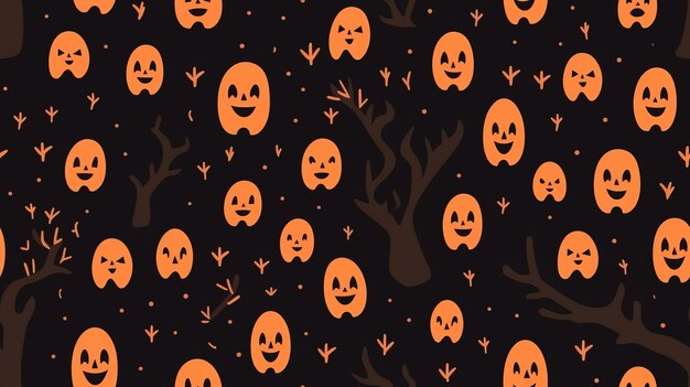 Photo seamless halloween pattern with ghosts and trees