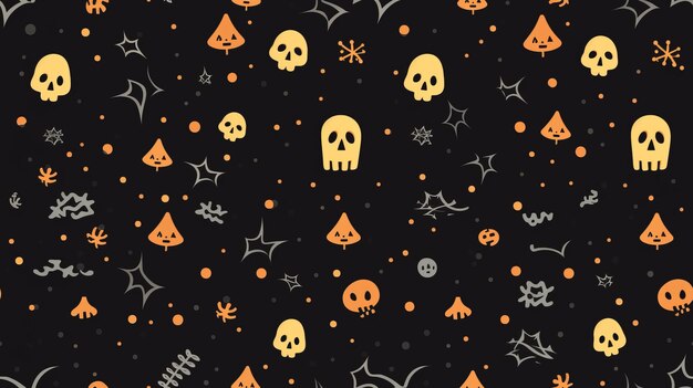 Photo seamless halloween pattern with skulls bats and spiders on a black background