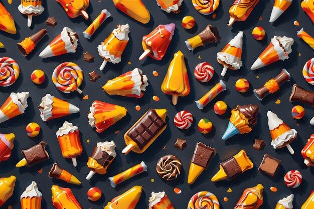 Фото Бесшовный хэллоуин сладкие угощения конфеты образец