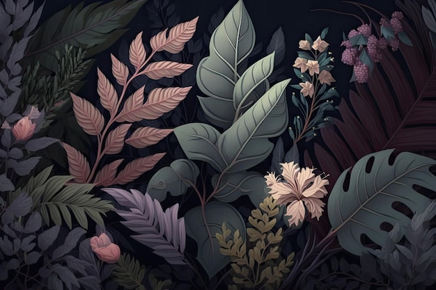 Бесшовные рисованной цветочные узоры растений и цветов