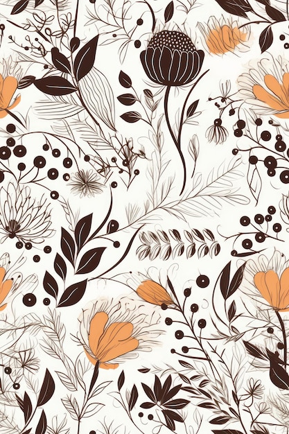 Seamless HandDrawn Floral Pattern on White Background