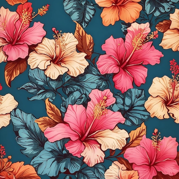 seamless hibiscus flower background pattern