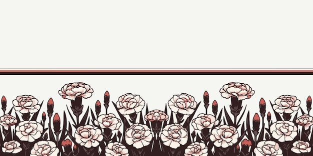 Seamless horizontal border with white carnation flowers floral border Vector illustration