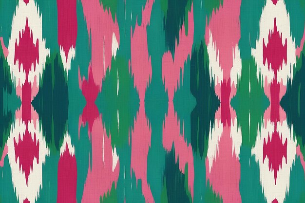 Photo seamless ikat pattern in pink and green carpet rug or ethnic pattern background set for grunge textured abstract art textile print or wallpaper