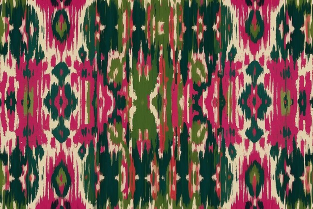 Seamless ikat pattern in pink and green Carpet rug or ethnic pattern background set for grunge textured abstract art textile print or wallpaper