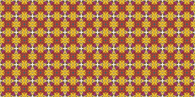 Seamless illustrated pattern made of abstract elements in beige orange red and yellow